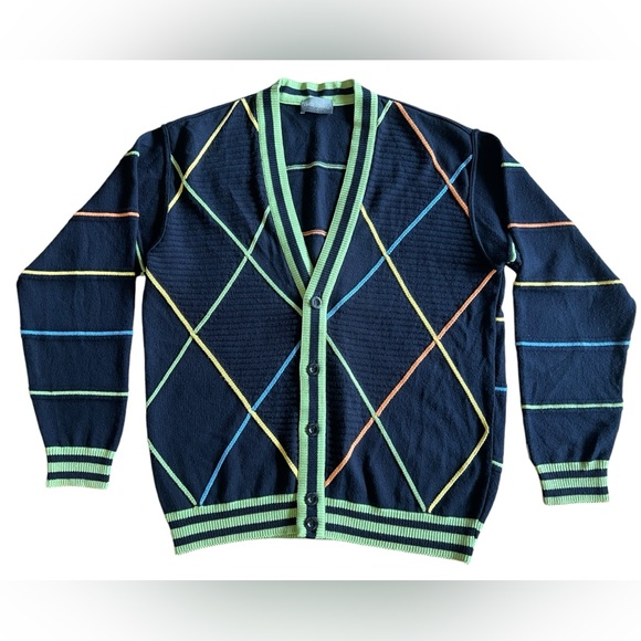Vintage Carlo Colucci Knit Cardigan Sweater Men’s L Abstract Stripes Designer - Picture 4 of 11